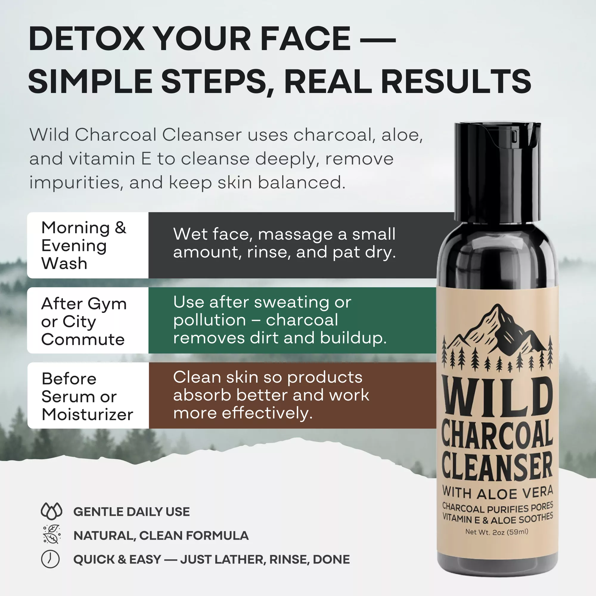 Wild Charcoal Cleanser — with Aloe Vera + Vitamin E - Image 4