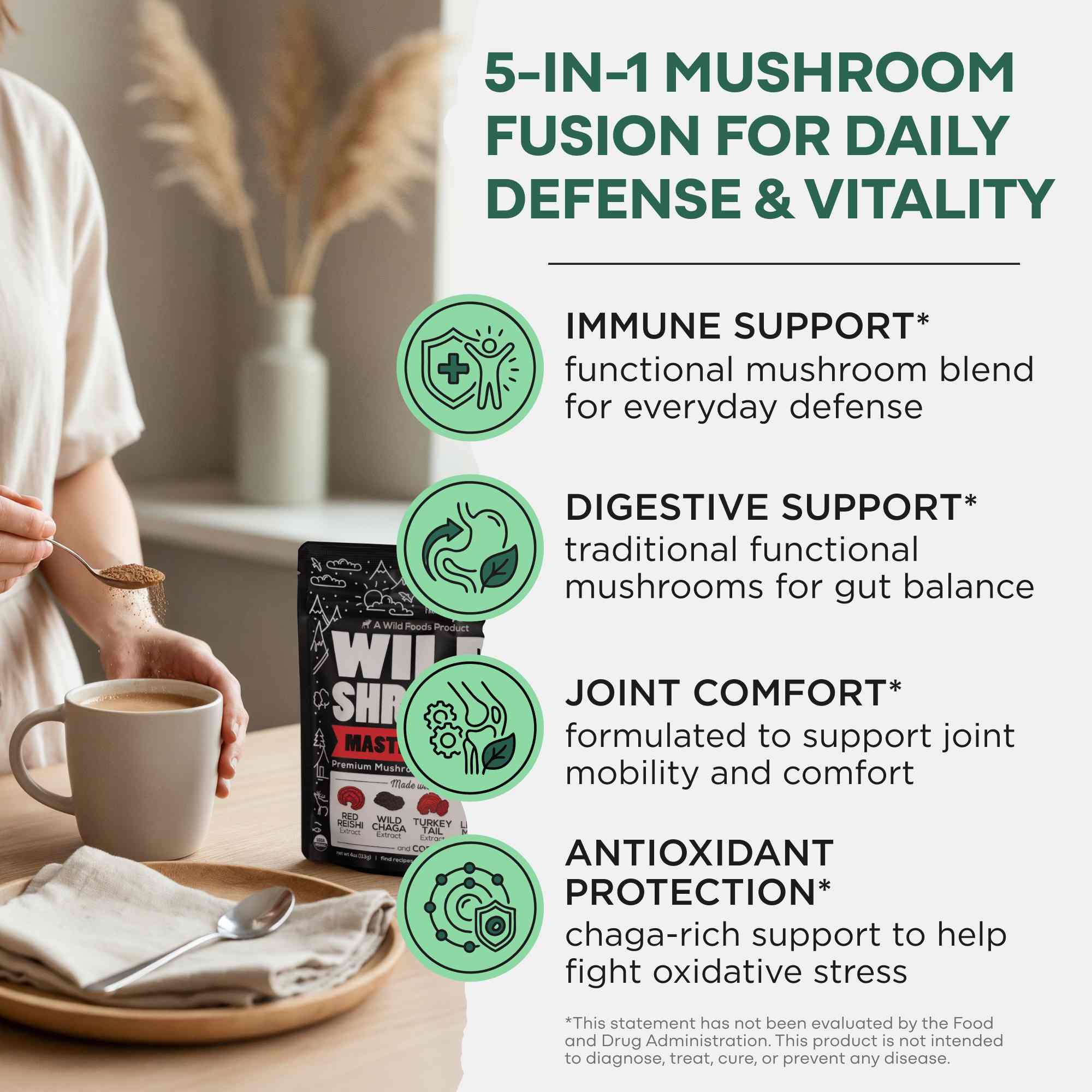 Master Mushrooms Blend, 110 servings – Daily Immune Support Adaptogenic Mushrooms - Image 2