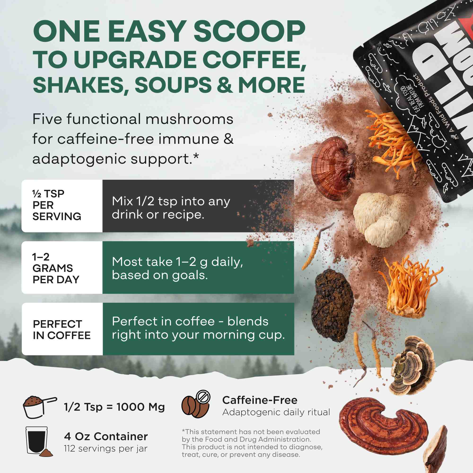 Master Mushrooms Blend, 110 servings – Daily Immune Support Adaptogenic Mushrooms - Image 3