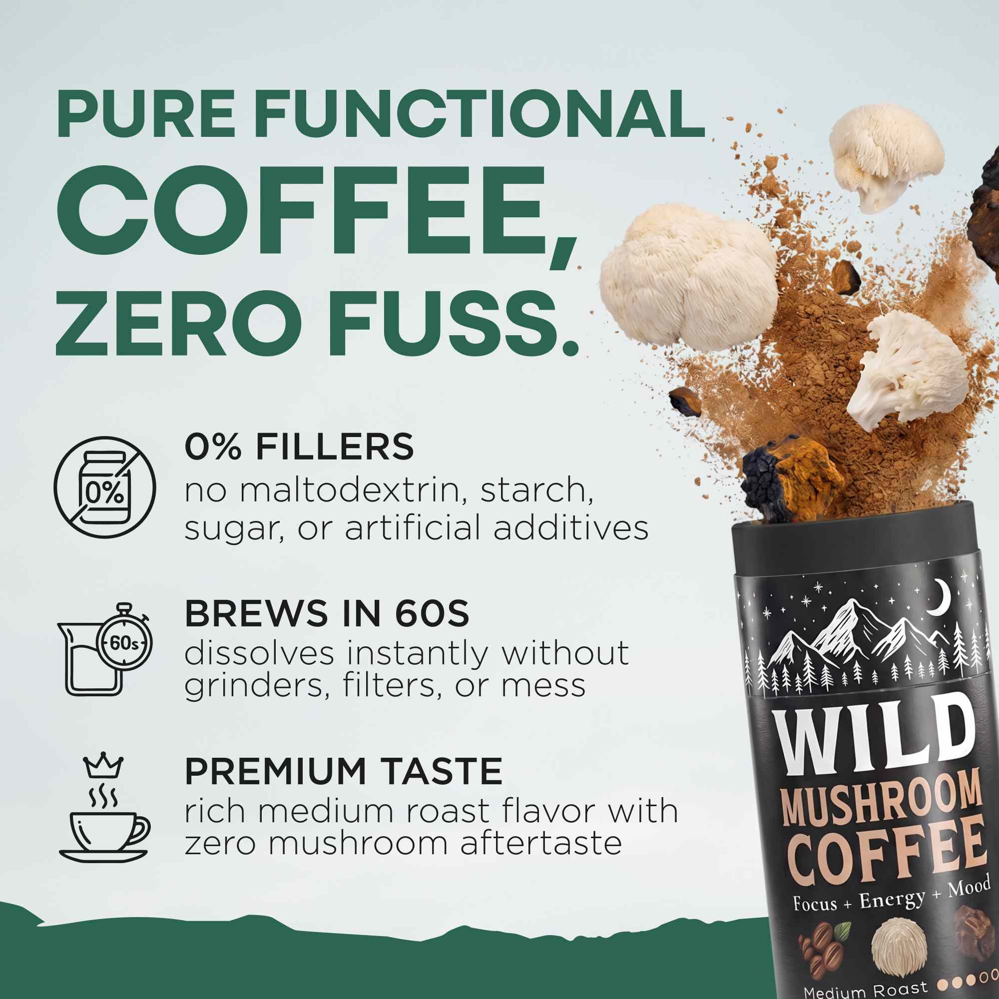 WILD Mushroom Coffee (Medium Roast) - Instant Coffee - Image 2
