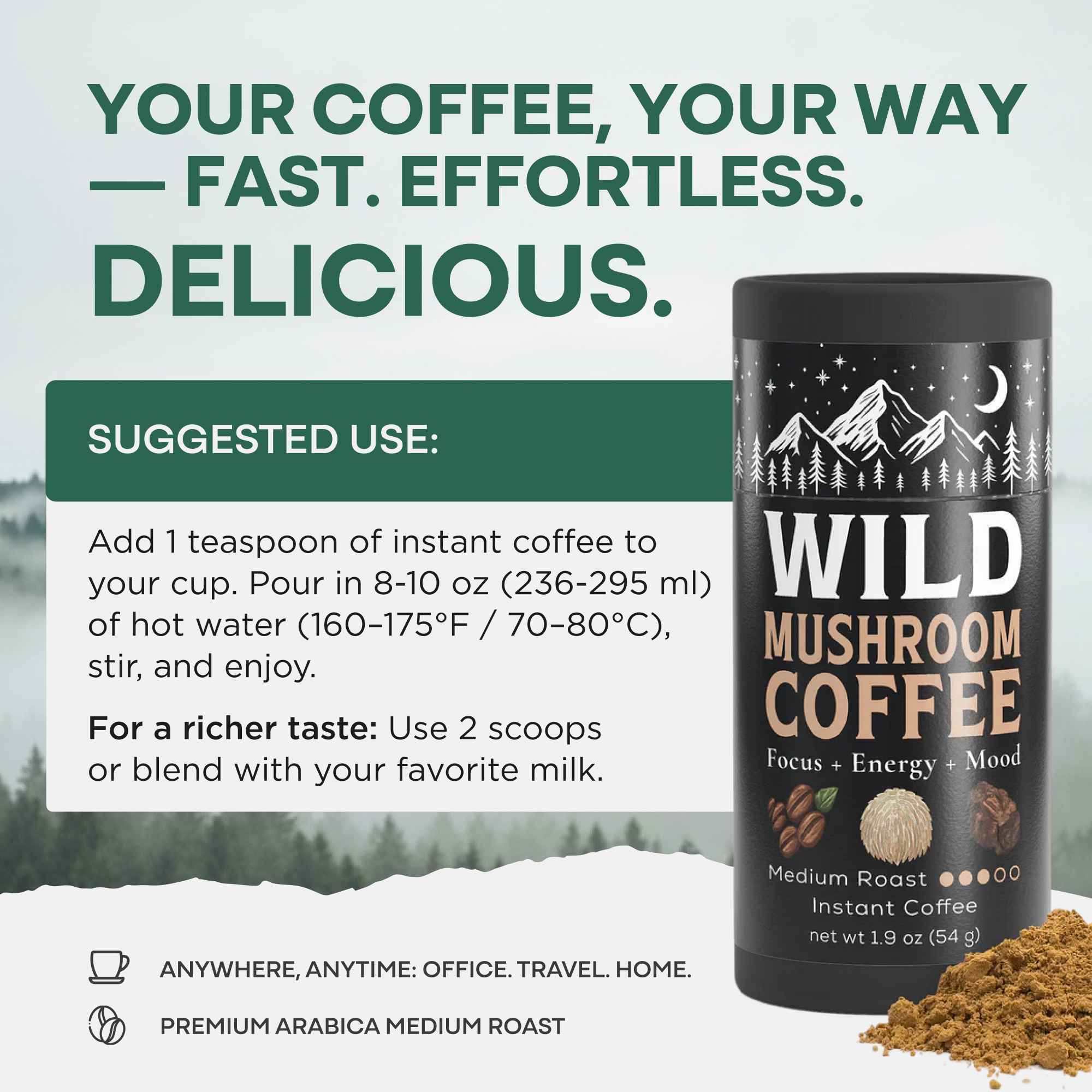 WILD Mushroom Coffee (Medium Roast) - Instant Coffee - Image 5