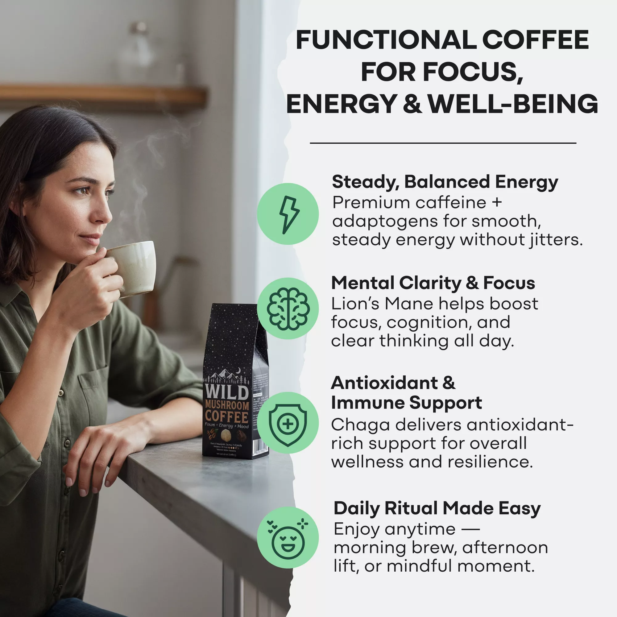 Wild Mushroom Coffee (Medium Roast) — Focus + Energy + Mood - Image 5