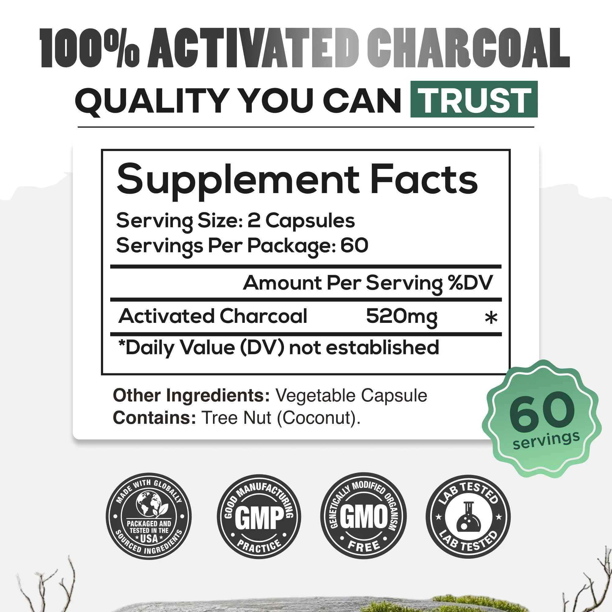 Activated Charcoal Capsules, 60 servings - Made from 100% Organic Coconuts - Image 4