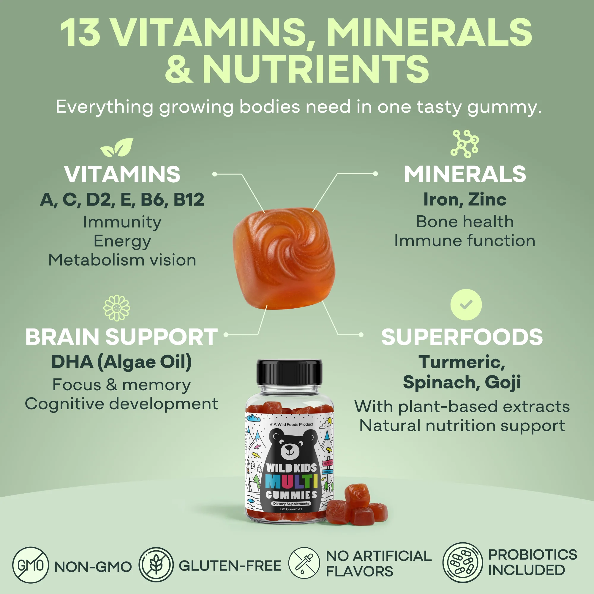 Wild Kids Multivitamin Gummies – formulated to support focus and a positive mood in growing kids. - Image 2