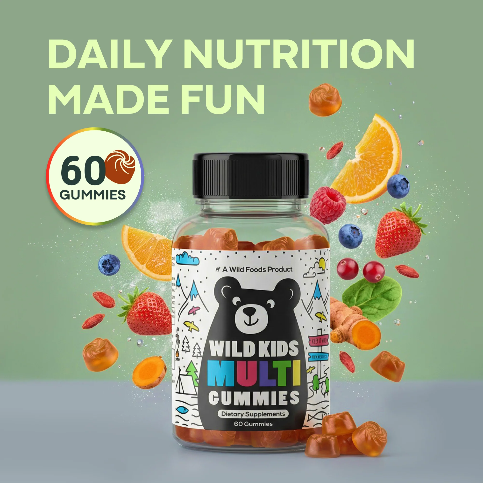 Wild Kids Multivitamin Gummies – formulated to support focus and a positive mood in growing kids. - Image 3