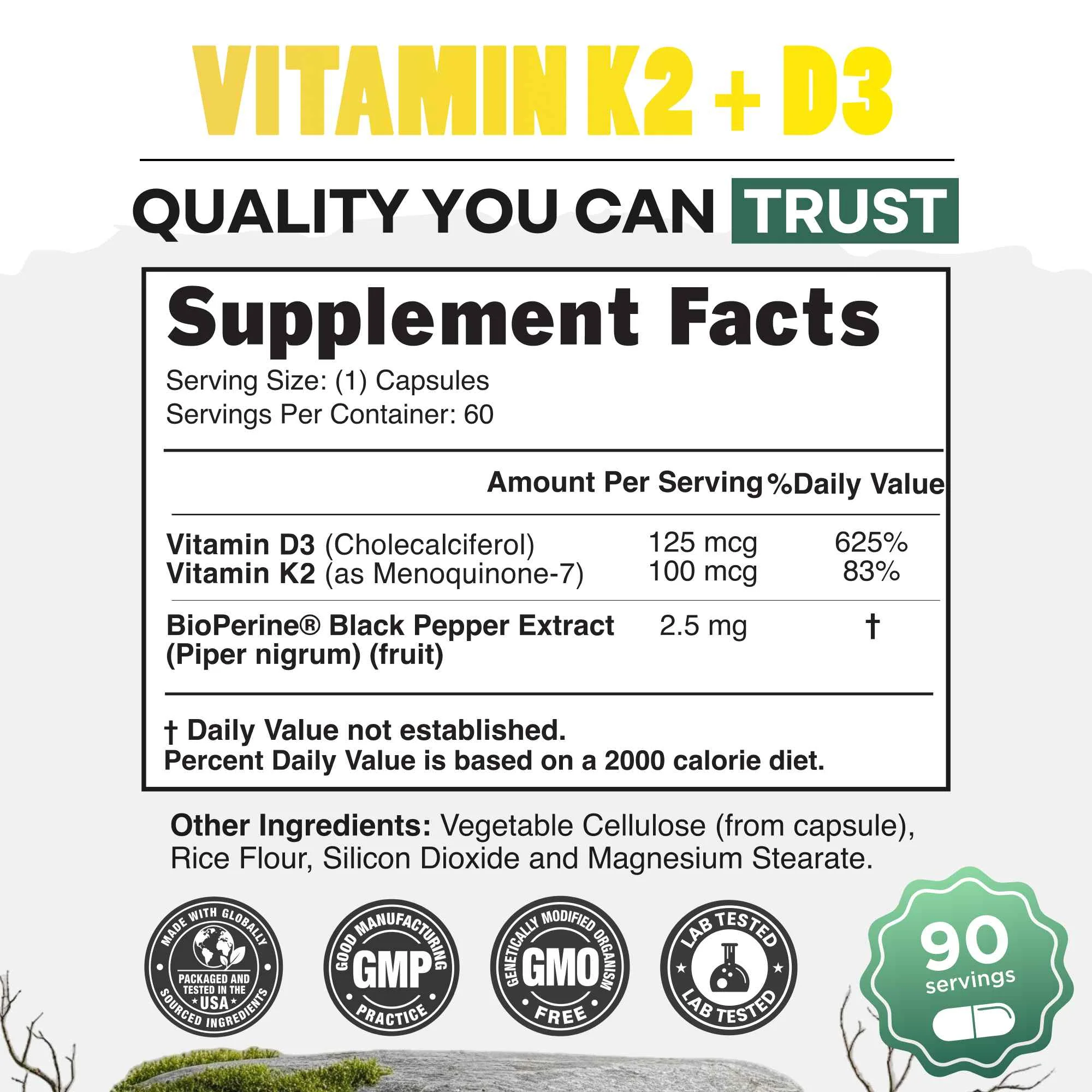 Vitamin K2 (MK-7) & Vitamin D3 (5000 IU) & Black Pepper Extract - Image 4